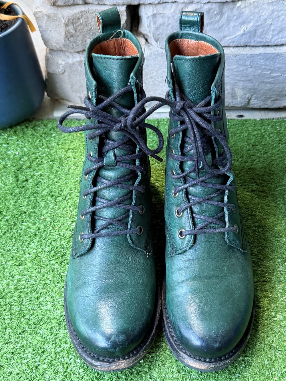 Frye Veronica Combat Distinctive Green Leather Women’s Boots - Picture 4 of 11